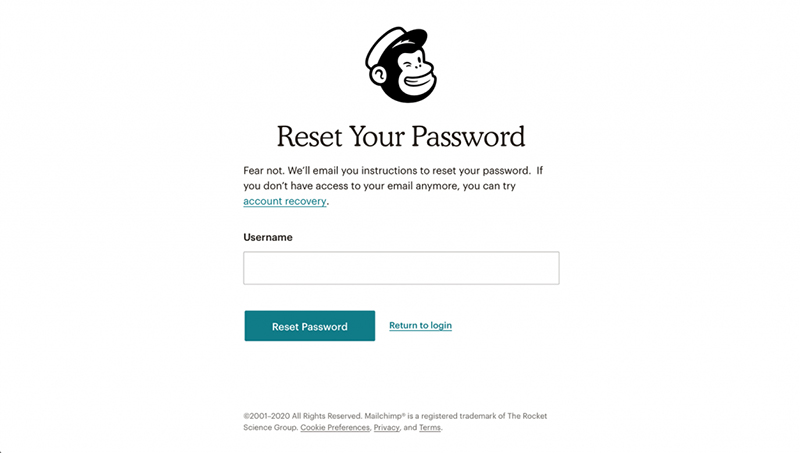 Her kan du indtaste dit brugernavn og klikke på ‘Reset password