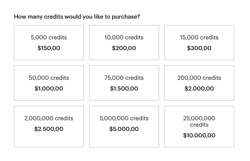 Hvor mange credits ønsker du at købe?